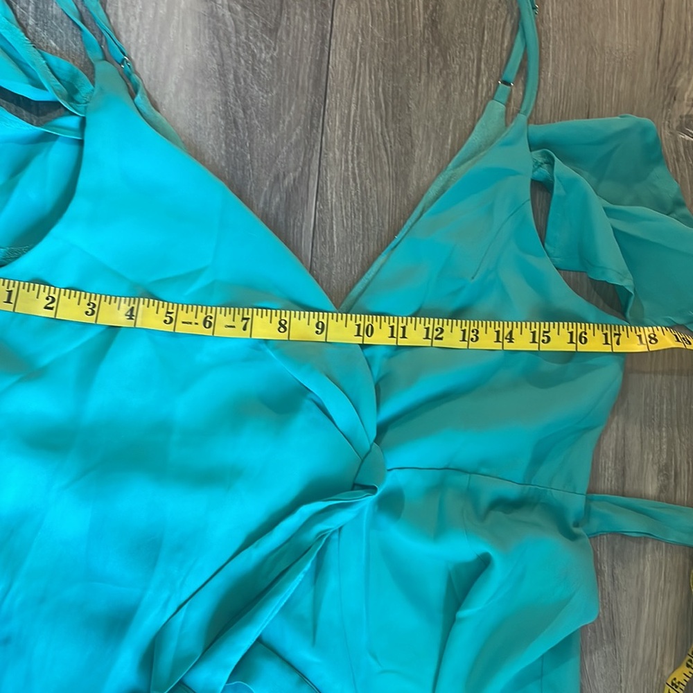 Teal Wrap Romper, open shoulder,ruffle, shorts,side tie, skorts,large - Picture 11 of 13